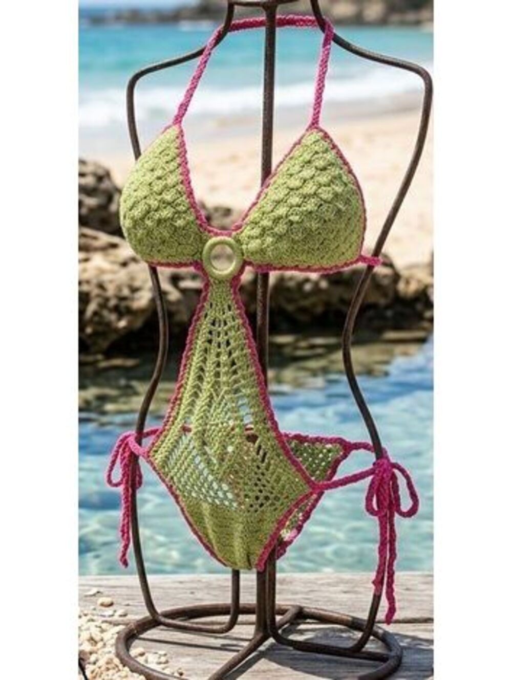 Daisy Beachwear Lime Crochet Monokini One Piece New Large
